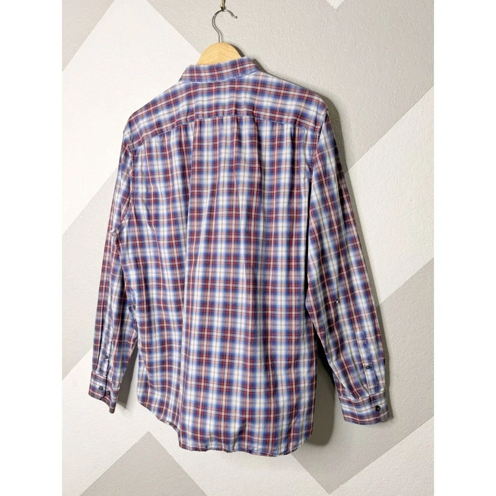 Banana Republic Mens Plaid Button Up Shirt Large Red Blue White Lightweight READ